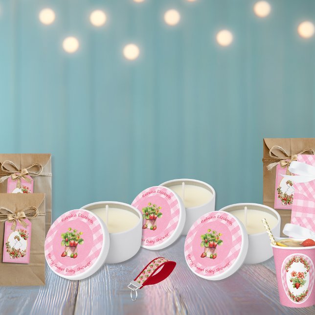 Cute Berry Sweet Pink Gingham Shower  Mini Candle Favors (Creator Uploaded)