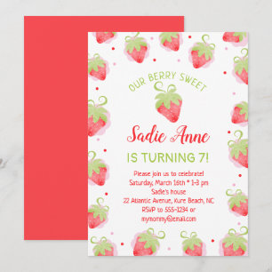 Cute Berry Sweet Red Strawberries Birthday Invitation