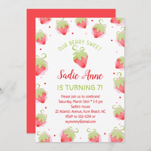 Cute Berry Sweet Red Strawberries Birthday Invitation