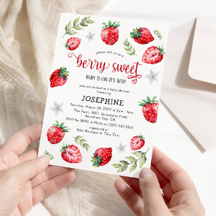 Cute 'Berry Sweet' Strawberry Baby Shower Invitation