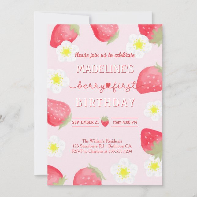 cute Berry Sweet Strawberry  birthday  Invitation (Front)