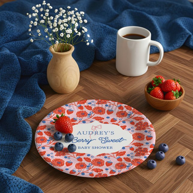 Cute Berry Sweet Strawberry Blueberry Baby Shower Paper Plates (Cute Berry Sweet Strawberry Blueberry Baby Shower Paper Plates)