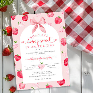 Cute Berry Sweet Strawberry Scalloped Baby Shower Invitation