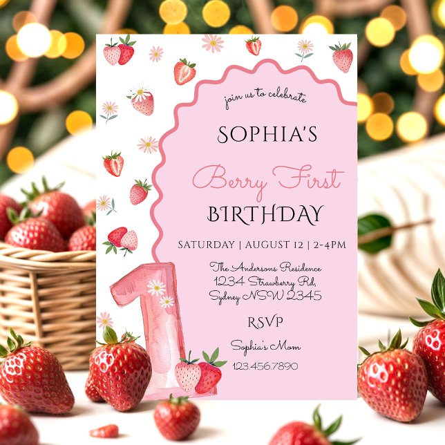 Cute Berry Wavy First 1st Birthday  Invitation (Creator Uploaded)