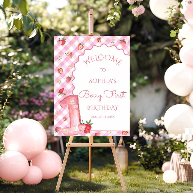 Cute Berry Wavy First 1st Birthday Welcome Foam Board (Creator Uploaded)