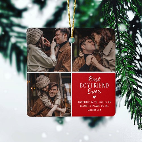 Cute Best 'Boyfriend' Ever 3 Photo Collage  Ceramic Ornament