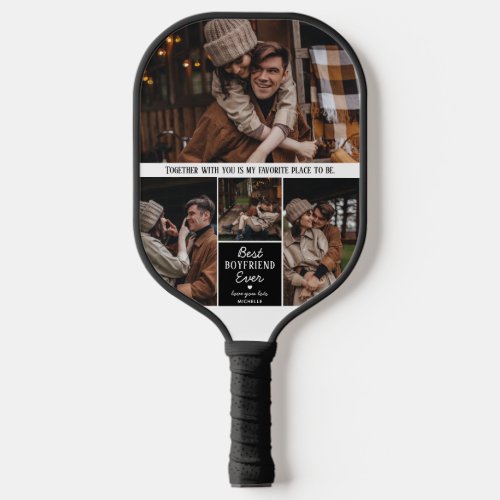 Cute Best Boyfriend Ever 4 Photo Collage Pickleball Paddle