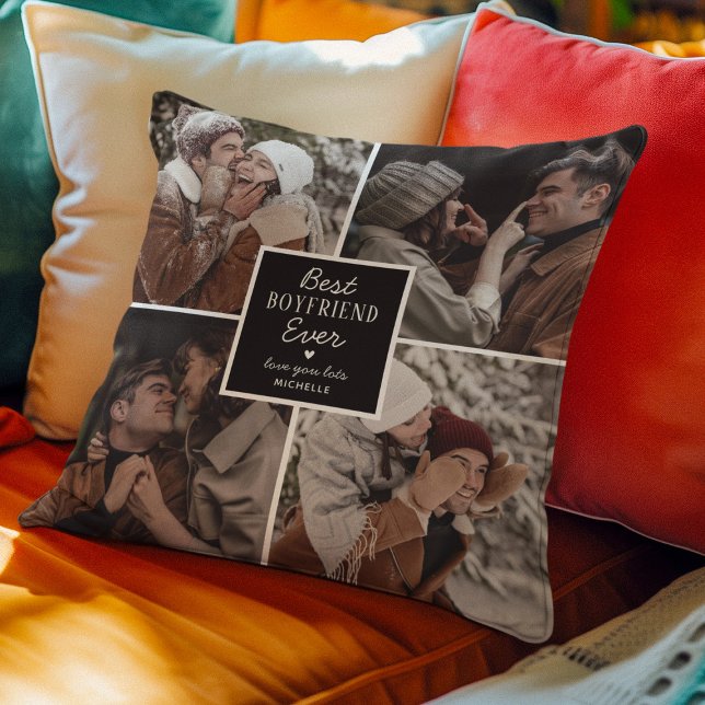 Cute Best Boyfriend Ever' 4 Photo Collage Throw Pillow (Creator Uploaded)