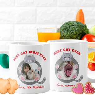 Cute Best Cat Mom Ever Cat Mama Modern 2 Photo Giant Coffee Mug