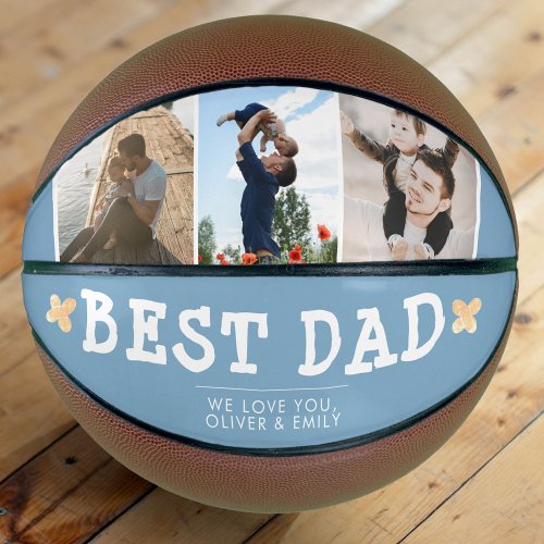 Cute Best Dad Blue 3 Photo Collage Keepsake Basketball