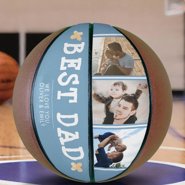 Cute Best Dad Blue 3 Photo Collage Keepsake Basketball (Creator Uploaded)