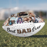Cute Best Dad Ever Keepsake Football<br><div class="desc">Personalized fathers day football featuring a photo collage of 12 family pictures for you to replace with your own,  the saying "best dad ever" in a black & football themed font,  a red heart,  and the childrens names.</div>