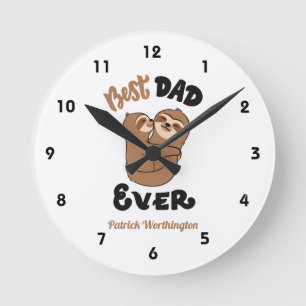 Cute Best Dad Ever Sloth  Round Clock