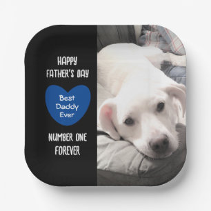 Cute Best Daddy Ever Puppy Dog Blue Heart 1 Photo Paper Plates