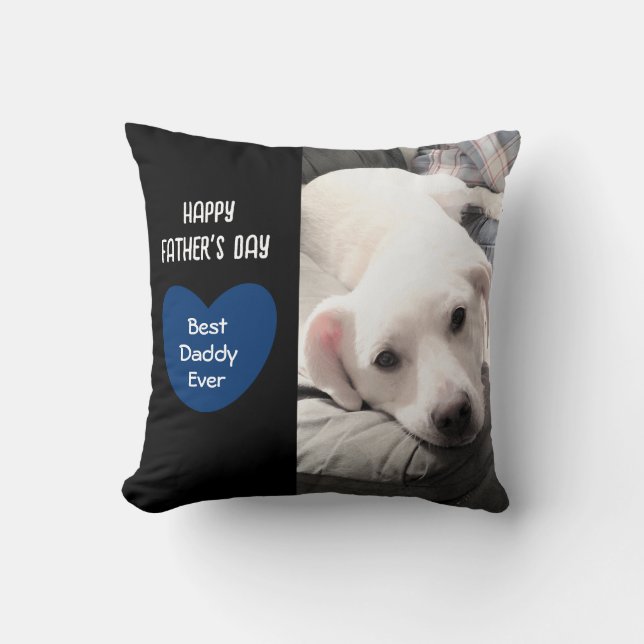 Cute Best Daddy Ever Puppy Dog Blue Heart 1 Photo Throw Pillow (Front)