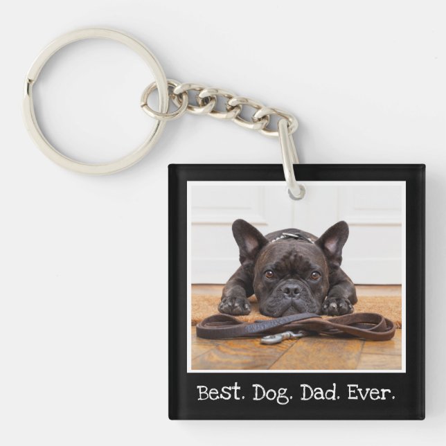 Cute Best Dog Dad Ever Photo Personalized Black   Keychain (Front)