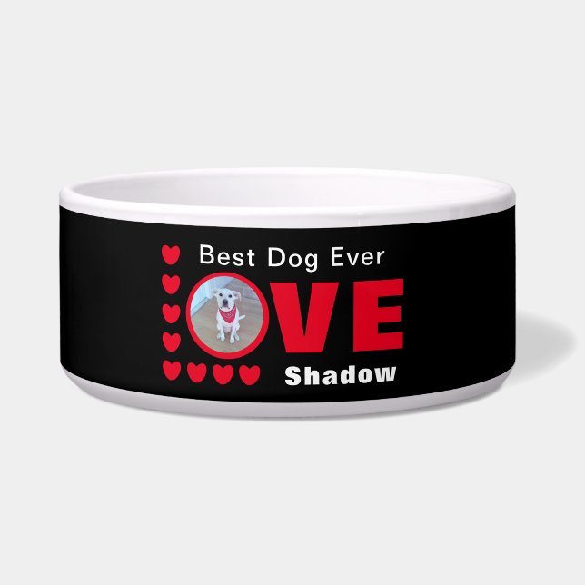 Cute Best Dog Ever Red Hearts Name Black Bowl (Front)