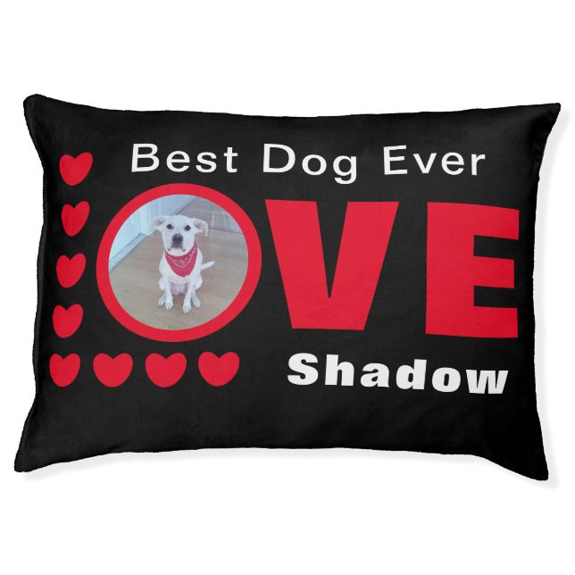 Cute Best Dog Ever Red Hearts Name Black Pet Bed (Front)