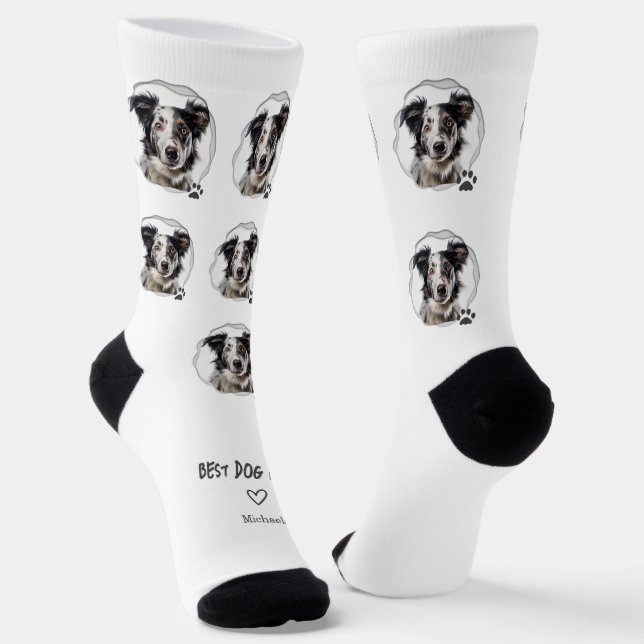 Cute Best Dog Mom Photo Heart Socks (Angled)