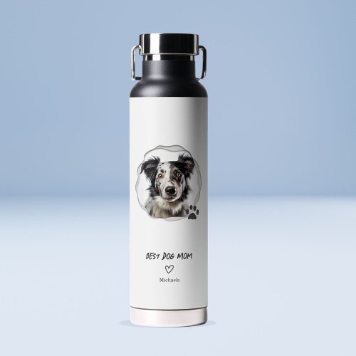 Cute Best Dog Mom Photo Heart Water Bottle