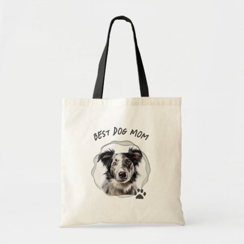 Cute Best Dog Mom Photo Paw Print Tote Bag