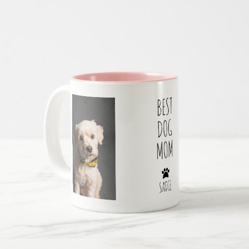 Cute Best Dog Mom Pink White Handwritten Text Two_Tone Coffee Mug