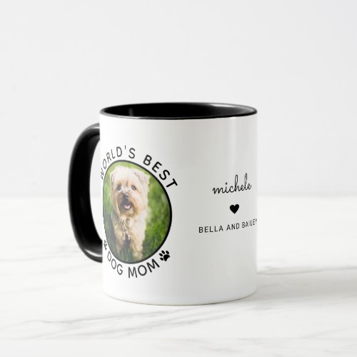 Cute Best Dog Mom Two Photo Modern Typography Mug