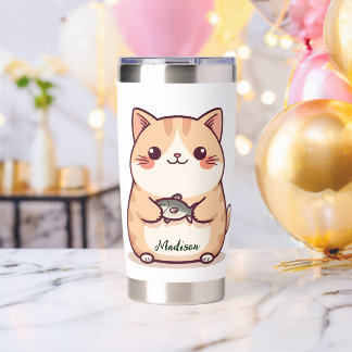 Cute Best fish cat mom custom script name Insulated Tumbler