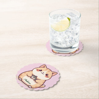 Cute Best fish cat mom custom script name Paper Coaster