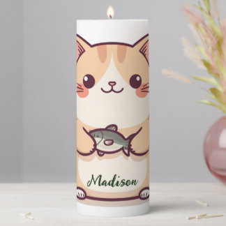 Cute Best fish cat mom custom script name Pillar Candle