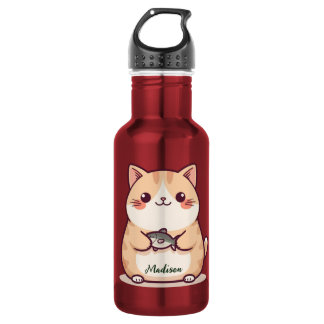 Cute Best fish cat mom custom script name Stainless Steel Water Bottle