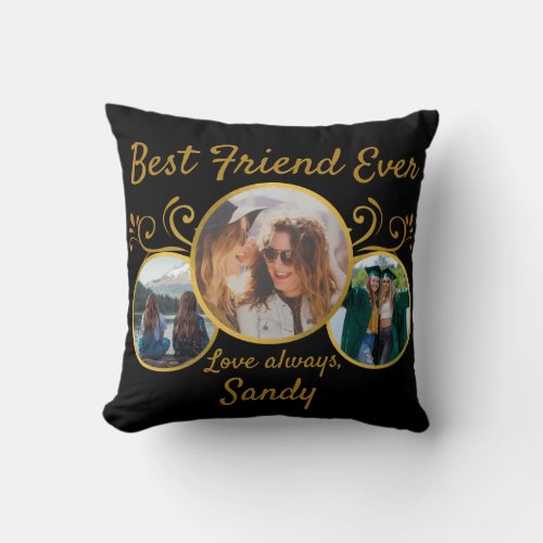 Cute Best Friend Ever photo Black Gold custom  Throw Pillow