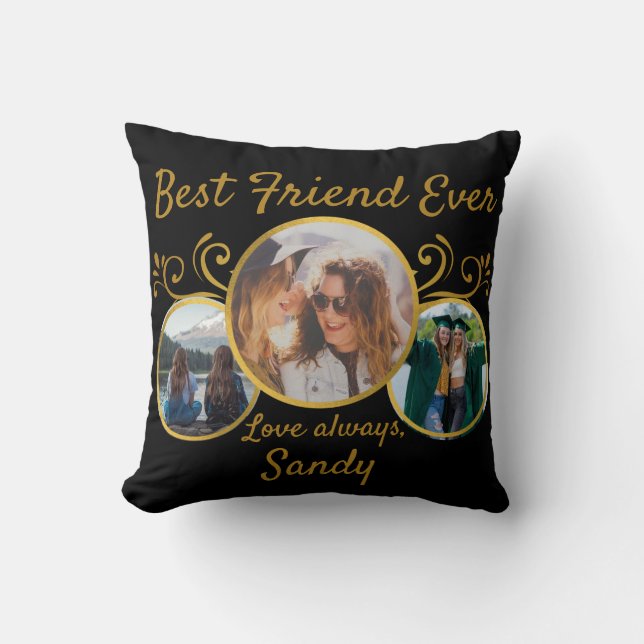 Cute Best Friend Ever photo Black Gold custom  Throw Pillow (Front)