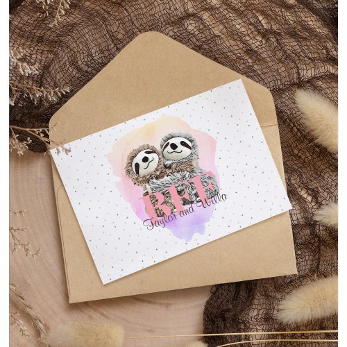 Cute Best Friend Forever Sloth Hug Monogram  Card