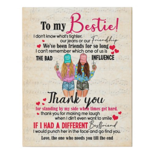 Cute Best Friend Gift Funny Friendship Day Gifts Faux Canvas Print