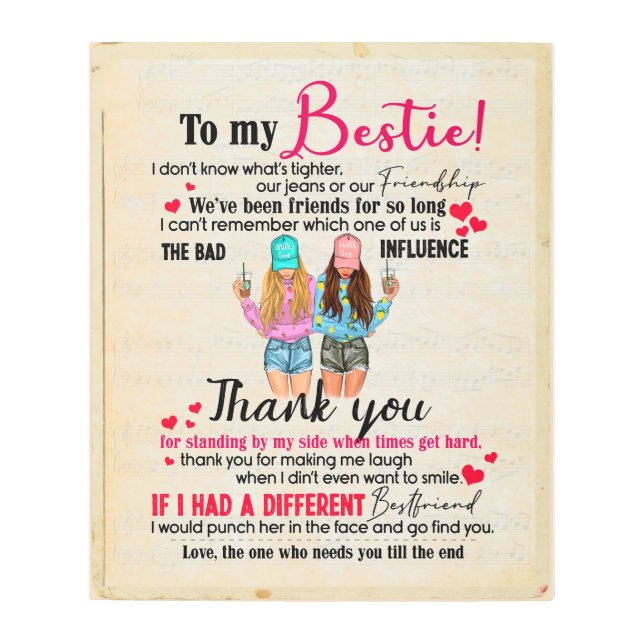 Cute Best Friend Gift, Funny Friendship Day Gifts Metal Print (Front)