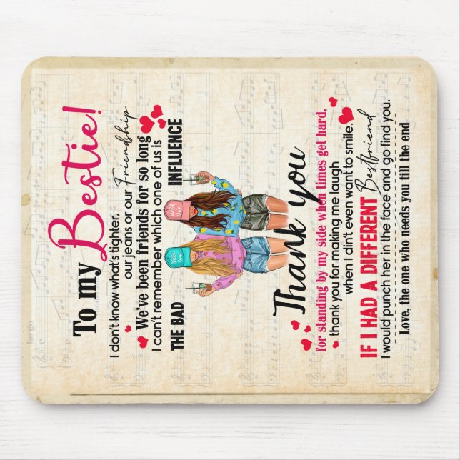 Cute Best Friend Gift, Funny Friendship Day Gifts Mouse Pad (Front)