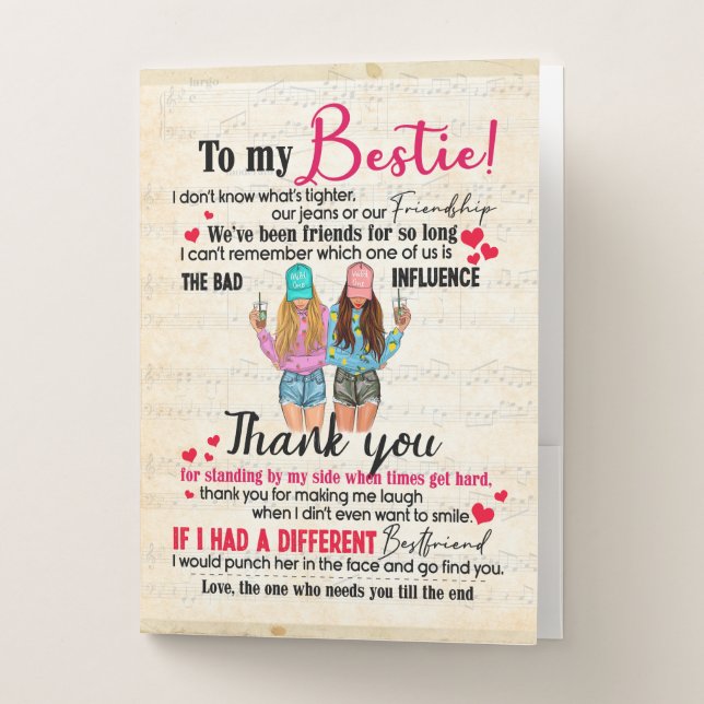 Cute Best Friend Gift, Funny Friendship Day Gifts Pocket Folder (Front)