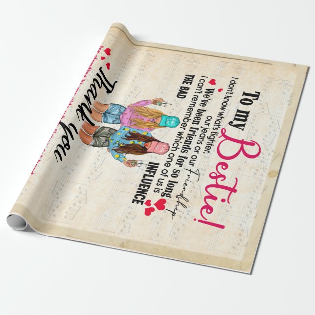 Cute Best Friend Gift, Funny Friendship Day Gifts Wrapping Paper (Unrolled)