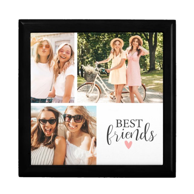 Cute Best Friends Bestie Script Photo Collage Gift Box (Front)