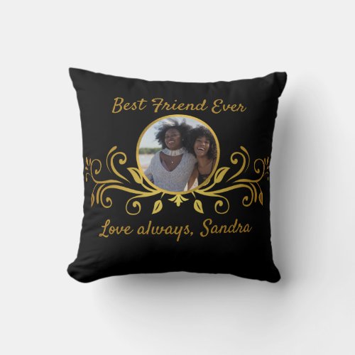 Cute Best Friends Ever photo Black Gold custom  Throw Pillow
