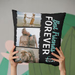 Cute 'Best Friends Forever' 3 Photo Throw Pillow<br><div class="desc">Cute bestie soft pillow,  featuring 3 photographs with a trendy jaggered overlay edging,  calligraphy script 'best friends' text and names.</div>