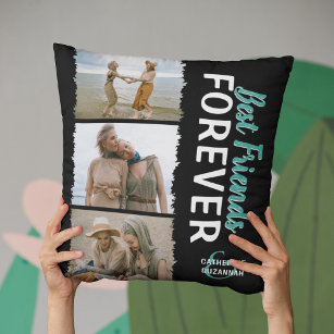 Cute 'Best Friends Forever' 3 Photo Throw Pillow