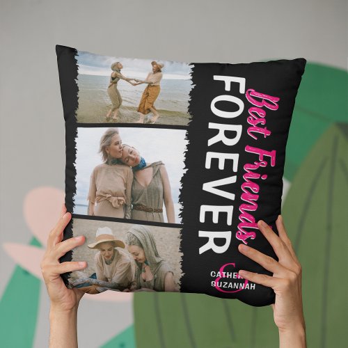 Cute Best Friends Forever 3 Photo Throw Pillow