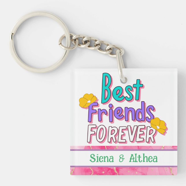 Cute Best Friends Forever Typography  Keychain (Front)