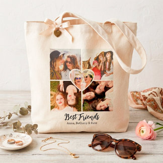 Cute "Best Friends" Personalized 5 Photo Collage Tote Bag