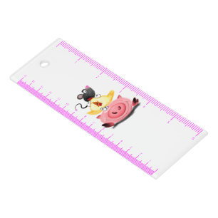 Cute Best Friends Piggy Chick and Mouse - Cartoon Ruler
