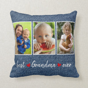 Cute Best Grandma Ever 3 Photo Custom Throw Pillow