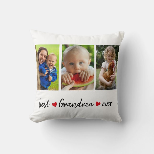 Cute Best Grandma Ever 3 Photo Custom Throw Pillow (Front)