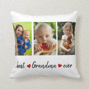Cute Best Grandma Ever 3 Photo Custom Throw Pillow